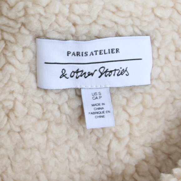 & Other Stories Faux Shearling Coat Light Beige Cream Wool Teddy Size Small - Picture 15 of 16